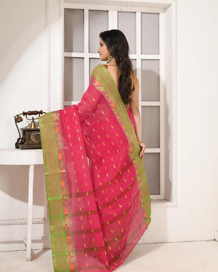 dB DESH BIDESH Women Cotton Sarees for Women Royal Patralika Design Handloom Tant Saree Daily Wear Traditional Bengali Cotton Saree Without Blouse Piece