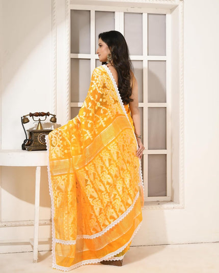 dB DESH BIDESH Women's Cotton Silk Soft Jamdani Saree Fancy Lace Border Jamdani Sarees For Women Without Blouse Piece