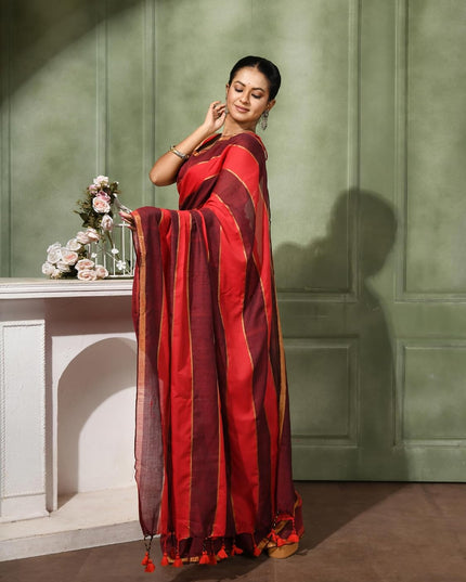 dB DESH BIDESH Women`s Cotton saree for woman Rangili Design Gold Zari Tone Daily Office Party, Wear Soft Cotton Silk Saree With Blouse Piece