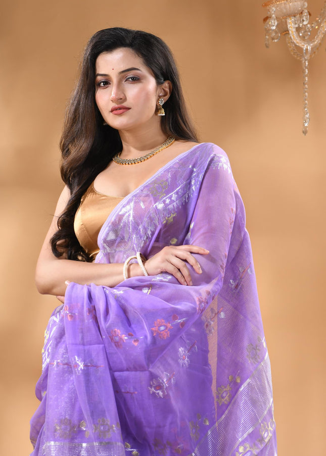 dB DESH BIDESH Women's Soft Cotton Silk Jamdani Sarees For Women for Party, Wear Linen Silk Saree Zarikatha Design Cotton saree for woman Without Blouse piece (Purple)