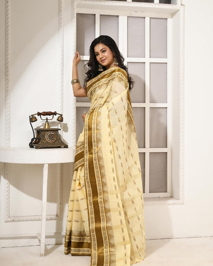 dB DESH BIDESH Women Traditional Pure Handloom Tant Cotton saree for woman KolkaMandir Latest, Design Without Blouse Piece