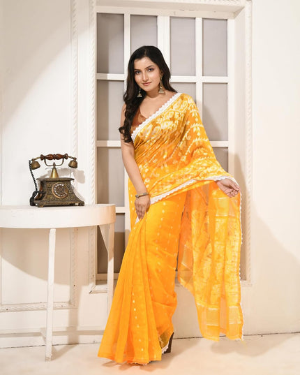 dB DESH BIDESH Women's Cotton Silk Soft Jamdani Saree Fancy Lace Border Jamdani Sarees For Women Without Blouse Piece