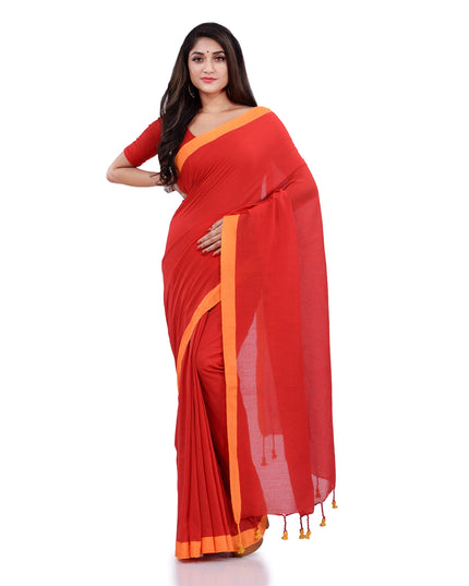 DESH BIDESH  Handloom Pure Cotton Saree Abhiprithi Design Without Blouse Piece 5.8 Mtr Red