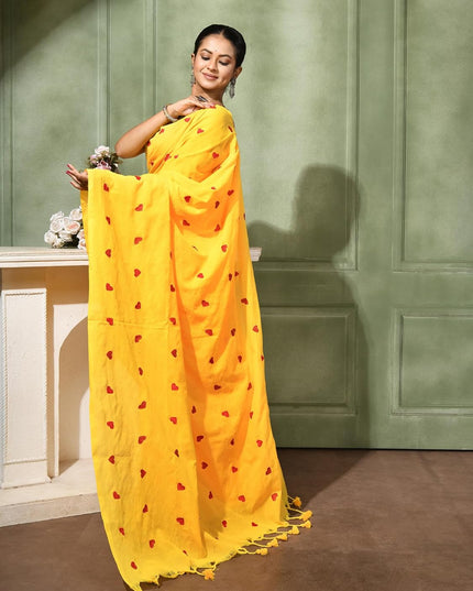 dB DESH BIDESH Women`s Soft Cotton Linen Embroidery Work Saree Mul Cotton Saree For Woman Dilruba Latest, Design Sarees With Blouse Piece