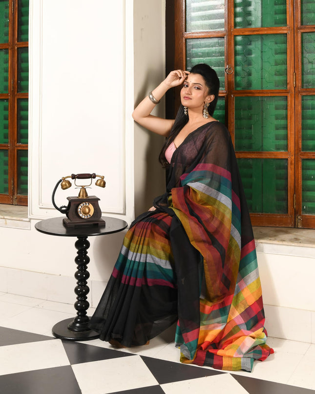 dB DESH BIDESH Women`s Cotton Saree For Woman Festival Royal Rainbow Design Soft Mul Cotton Sarees for Women With Blouse Piece