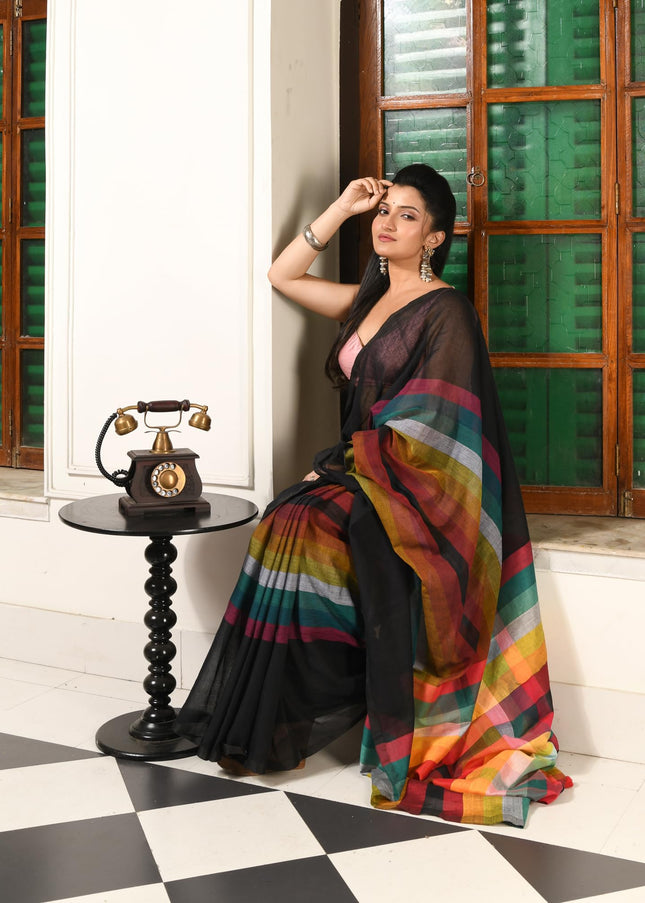 dB DESH BIDESH Women`s Cotton Saree For Woman Festival Royal Rainbow Design Soft Mul Cotton Sarees for Women With Blouse Piece