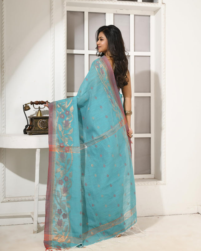 dB DESH BIDESH Women`s Cotton Silk Saree with Gold Zari Floral Woven Svarna Lata Design Soft Modal Silk Women Saree With Blouse Piece | Sari for women (Sky Blue)