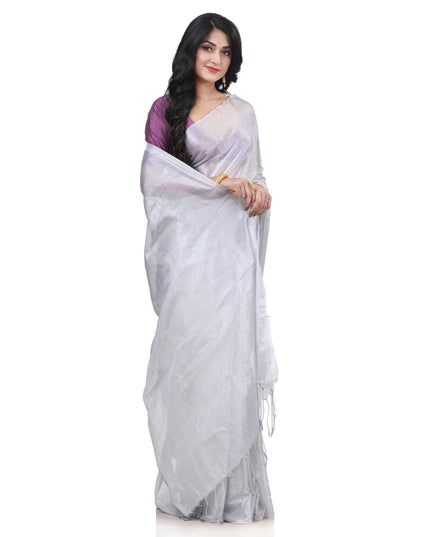 dB Women`s Bengal MayurKonthi Color Changer Tissue Pure Handloom Cotton Saree With Blouse Piece Free Size White