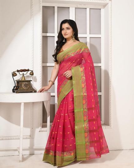 dB DESH BIDESH Women Cotton Sarees for Women Royal Patralika Design Handloom Tant Saree Daily Wear Traditional Bengali Cotton Saree Without Blouse Piece