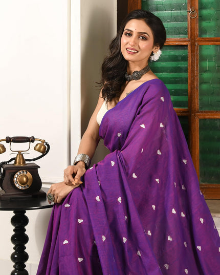 dB DESH BIDESH Women`s Cotton Sarees For Women Office Wear HeartBeat Embroidery Saree Design Soft Cotton Silk Saree With Blouse Piece (Purple)