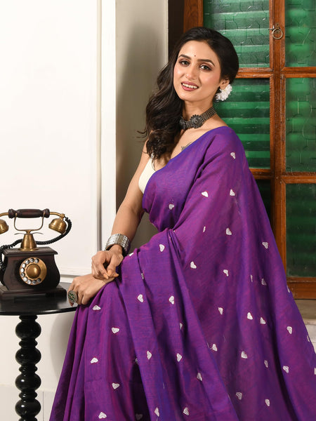 dB DESH BIDESH Women`s Cotton Sarees For Women Office Wear HeartBeat Embroidery Saree Design Soft Cotton Silk Saree With Blouse Piece (Purple)