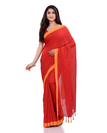 dB DESH BIDESH Women`s Handloom Pure Cotton Saree Abhiprithi Design With Blouse Piece 5.8 Mtr Red