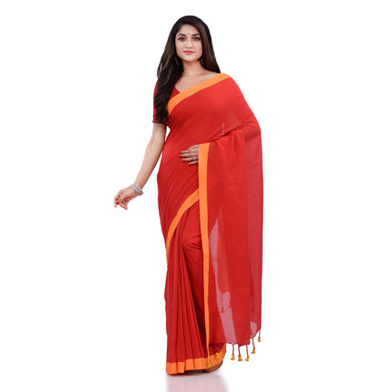 dB DESH BIDESH Women`s Handloom Pure Cotton Saree Abhiprithi Design With Blouse Piece 5.8 Mtr Red