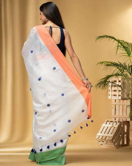 DESH BIDESH Women's Luxurious Pure Handloom Cotton Saree with Unstitched Blouse Piece