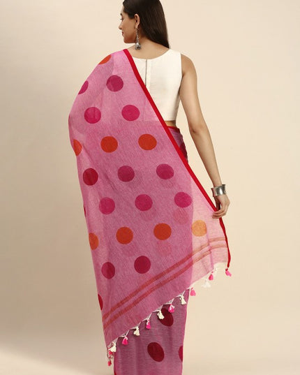 DESH BIDESH Mulmul Cotton Polka Print Taant Saree