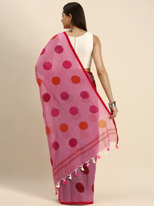 DESH BIDESH Mulmul Cotton Polka Print Taant Saree