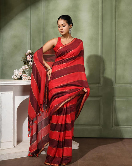 dB DESH BIDESH Women`s Cotton saree for woman Rangili Design Gold Zari Tone Daily Office Party, Wear Soft Cotton Silk Saree With Blouse Piece