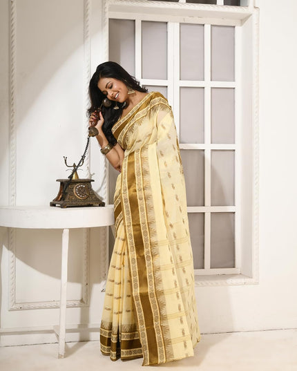 dB DESH BIDESH Women Traditional Pure Handloom Tant Cotton saree for woman KolkaMandir Latest, Design Without Blouse Piece
