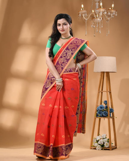 dB DESH BIDESH Cotton Saree For Woman Kolka Loom Design Border Traditional Tant Handloom Cotton Saree For Women Latest, Design Daily Wear Sari for Women Without Blouse Piece