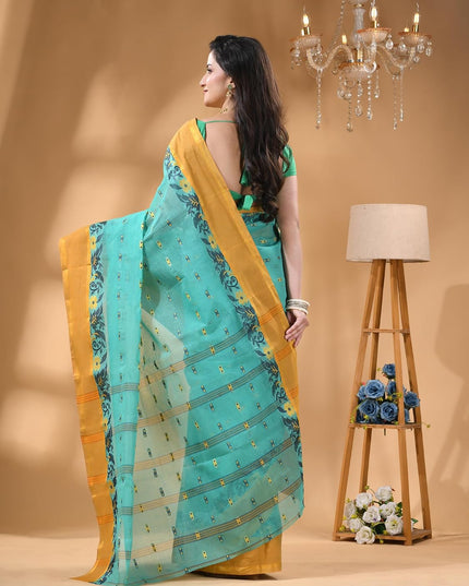 dB DESH BIDESH Women Cotton Sarees for Women Royal Patralika Design Handloom Tant Saree Daily Wear Traditional Bengali Cotton Saree Without Blouse Piece