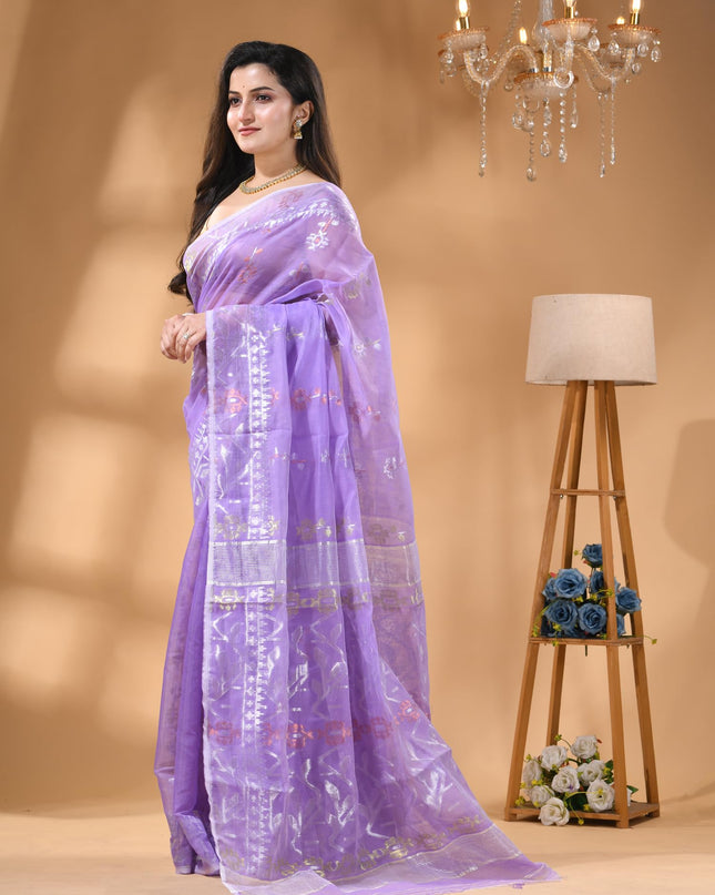 dB DESH BIDESH Women's Soft Cotton Silk Jamdani Sarees For Women for Party, Wear Linen Silk Saree Zarikatha Design Cotton saree for woman Without Blouse piece (Purple)
