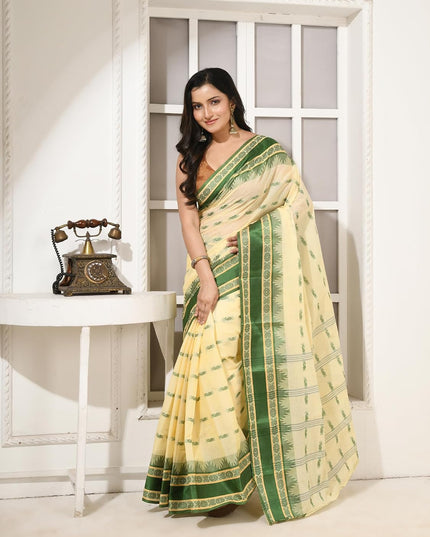 dB DESH BIDESH Women Traditional Pure Handloom Tant Cotton saree for woman KolkaMandir Latest, Design Without Blouse Piece