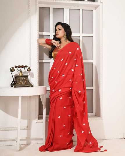 dB DESH BIDESH Women`s Soft Cotton Linen Embroidery Work Saree Mul Cotton Saree For Woman Dilruba Latest, Design Sarees With Blouse Piece