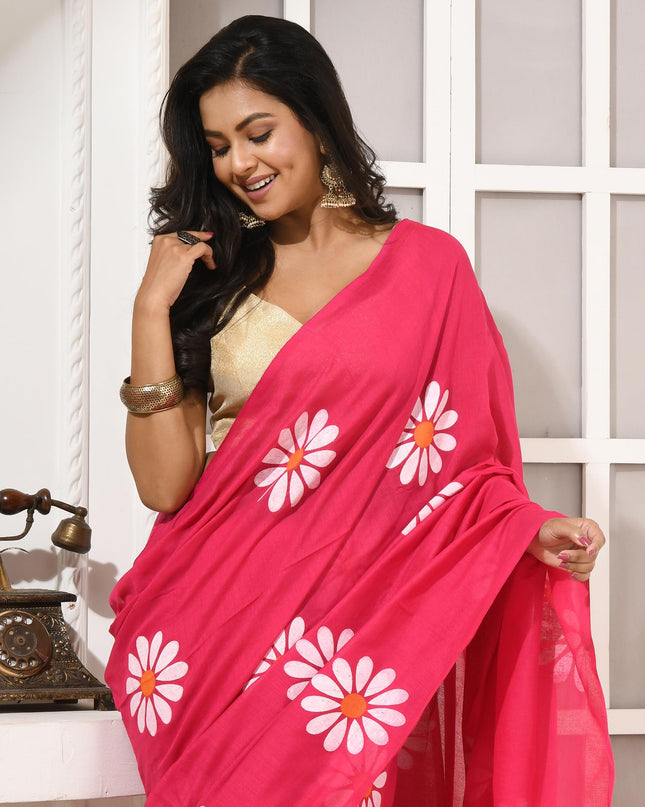 dB DESH BIDESH Women`s Mul Cotton Sarees Soft Fancy Phoolpari Latest, Design Party, Wear Cotton New Linen Saree For Woman With Blouse Piece (Pink)