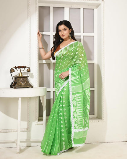 dB DESH BIDESH Women's Cotton Silk Soft Jamdani Saree Fancy Lace Border Jamdani Sarees For Women Without Blouse Piece