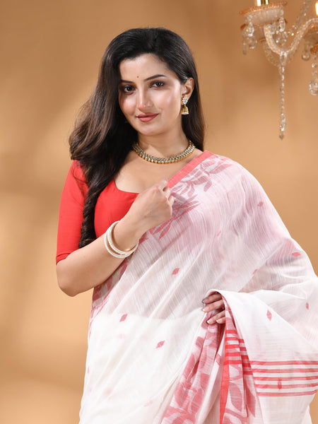 dB DESH BIDESH Women`s Cotton Linen Saree with Unstitched Blouse Piece and Floral Printed Pattern | Women Saree for Special Occasion | Stylish Fancy Cotton Silk Sarees (White Saree)