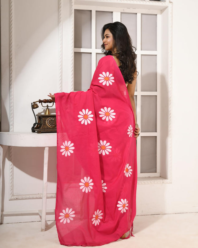 dB DESH BIDESH Women`s Mul Cotton Sarees Soft Fancy Phoolpari Latest, Design Party, Wear Cotton New Linen Saree For Woman With Blouse Piece (Pink)