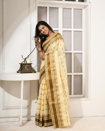 dB DESH BIDESH Women Traditional Pure Handloom Tant Cotton saree for woman KolkaMandir Latest, Design Without Blouse Piece