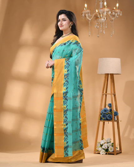 dB DESH BIDESH Women Cotton Sarees for Women Royal Patralika Design Handloom Tant Saree Daily Wear Traditional Bengali Cotton Saree Without Blouse Piece