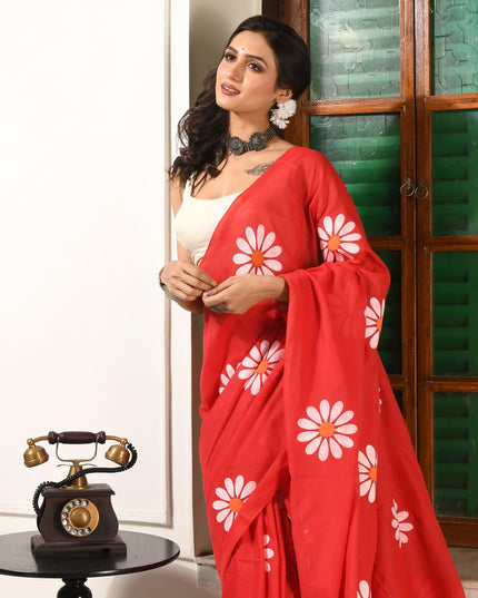 dB DESH BIDESH Women`s Mul Cotton Sarees Soft Fancy Phoolpari Latest, Design Party, Wear Cotton New Linen Saree For Woman With Blouse Piece (Red)