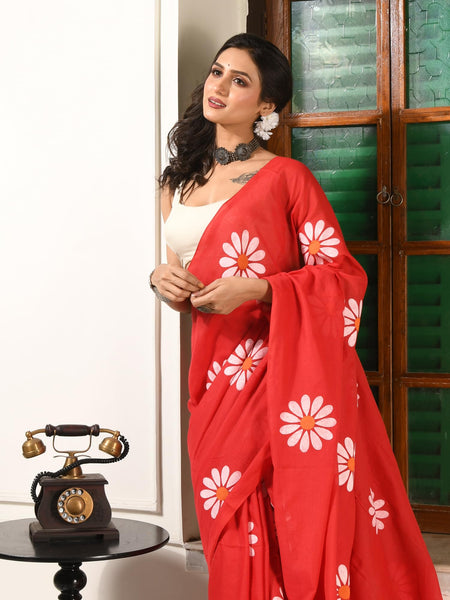 dB DESH BIDESH Women`s Mul Cotton Sarees Soft Fancy Phoolpari Latest, Design Party, Wear Cotton New Linen Saree For Woman With Blouse Piece (Red)