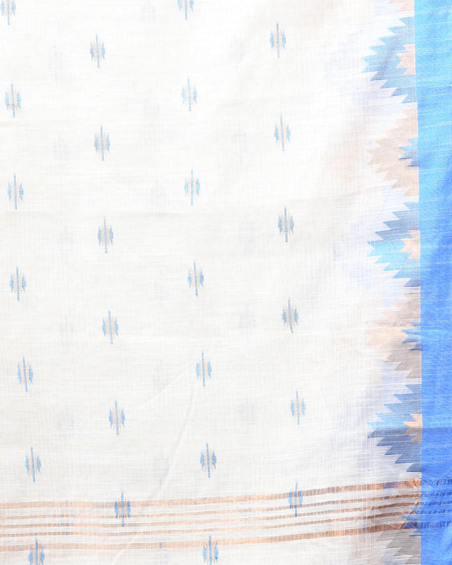 dB DESH BIDESH Women`s Cotton Silk Saree For Woman Pahar Pallav Design New Soft Kalyani Cotton Saree with Zari Border Tassels & Blouse Piece (White Blue)