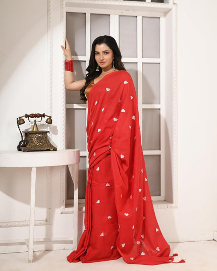 dB DESH BIDESH Women`s Soft Cotton Linen Embroidery Work Saree Mul Cotton Saree For Woman Dilruba Latest, Design Sarees With Blouse Piece