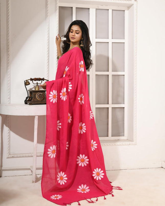 dB DESH BIDESH Women`s Mul Cotton Sarees Soft Fancy Phoolpari Latest, Design Party, Wear Cotton New Linen Saree For Woman With Blouse Piece (Pink)