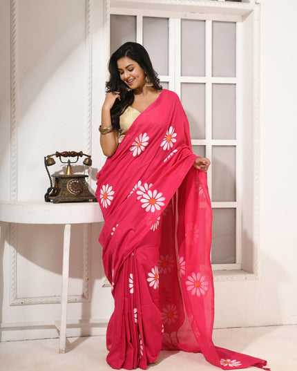 dB DESH BIDESH Women`s Mul Cotton Sarees Soft Fancy Phoolpari Latest, Design Party, Wear Cotton New Linen Saree For Woman With Blouse Piece (Pink)