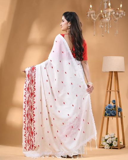 dB DESH BIDESH Women`s Cotton Saree For Woman Pallavika Embroidery Saree Design Soft Cotton Silk Fancy Lace Border Saree with Blouse