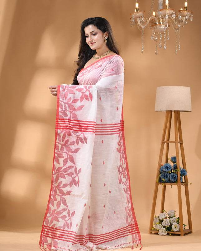 dB DESH BIDESH Women`s Cotton Linen Saree with Unstitched Blouse Piece and Floral Printed Pattern | Women Saree for Special Occasion | Stylish Fancy Cotton Silk Sarees (White Saree)