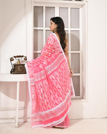 dB DESH BIDESH Women's Cotton Silk Soft Jamdani Saree Fancy Lace Border Jamdani Sarees For Women Without Blouse Piece