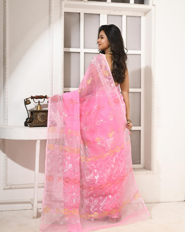 dB DESH BIDESH Women's Soft Cotton Silk Jamdani Sarees For Women for Party, Wear Linen Silk Saree Zarikatha Design Cotton saree for woman Without Blouse piece (Baby Pink)