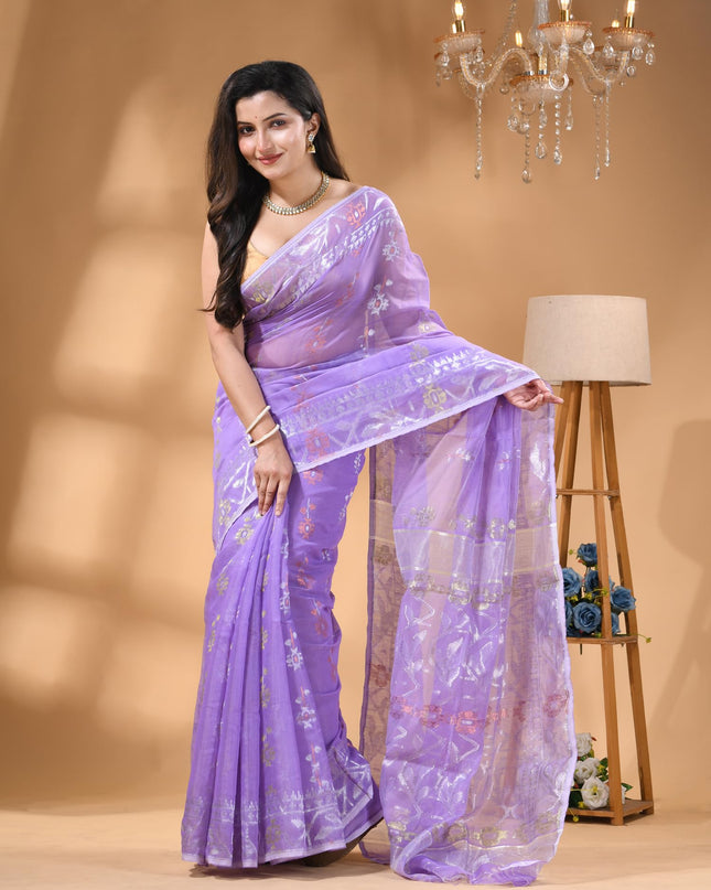 dB DESH BIDESH Women's Soft Cotton Silk Jamdani Sarees For Women for Party, Wear Linen Silk Saree Zarikatha Design Cotton saree for woman Without Blouse piece (Purple)