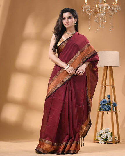 dB DESH BIDESH Women's Soft Silk Saree For festival Party, Wear Cotton Silk Noor-E-Rang Gold Zari Border Style Sari With Blouse Piece