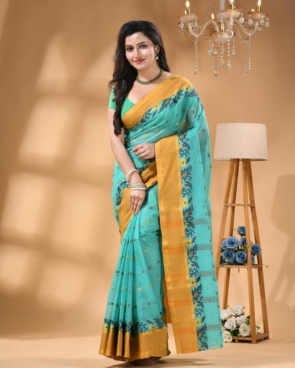 dB DESH BIDESH Women Cotton Sarees for Women Royal Patralika Design Handloom Tant Saree Daily Wear Traditional Bengali Cotton Saree Without Blouse Piece
