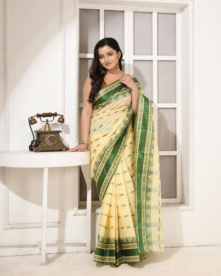 dB DESH BIDESH Women Traditional Pure Handloom Tant Cotton saree for woman KolkaMandir Latest, Design Without Blouse Piece