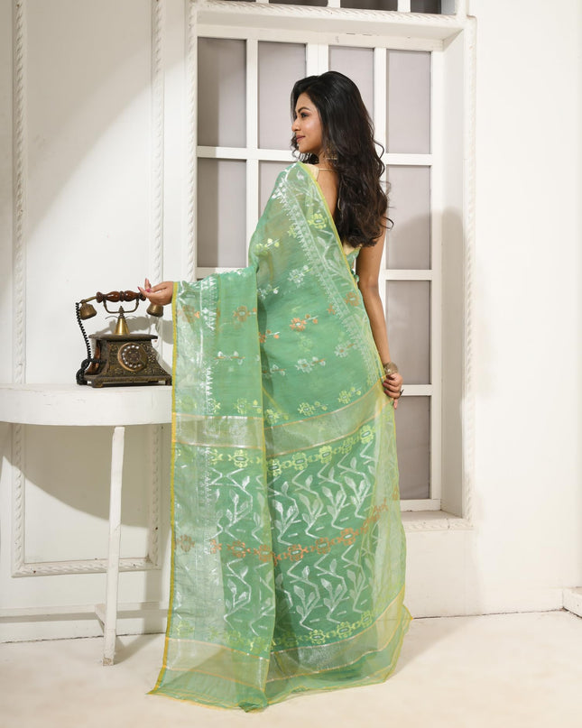 dB DESH BIDESH Women's Soft Cotton Silk Jamdani Sarees For Women for Party, Wear Linen Silk Saree Zarikatha Design Cotton saree for woman Without Blouse piece (Green)
