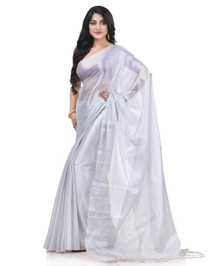 dB DESH BIDESH Women`s Bengal MayurKonthi Color Changer Tissue Pure Handloom Cotton Saree With Blouse Piece Free Size White