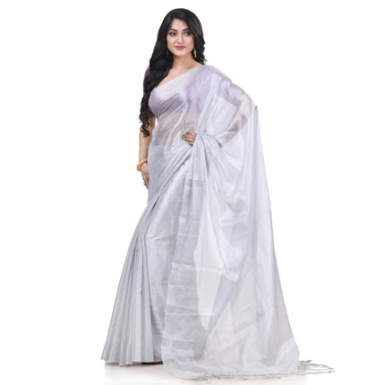 dB DESH BIDESH Women`s Bengal MayurKonthi Color Changer Tissue Pure Handloom Cotton Saree With Blouse Piece Free Size White